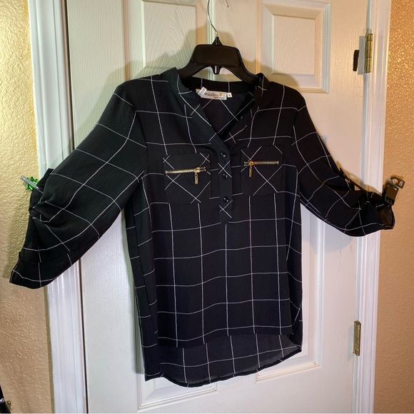 Available By Angela Fashion Women S Top Blouse Checks Checkered Pockets Preppy - Picture 1 of 10